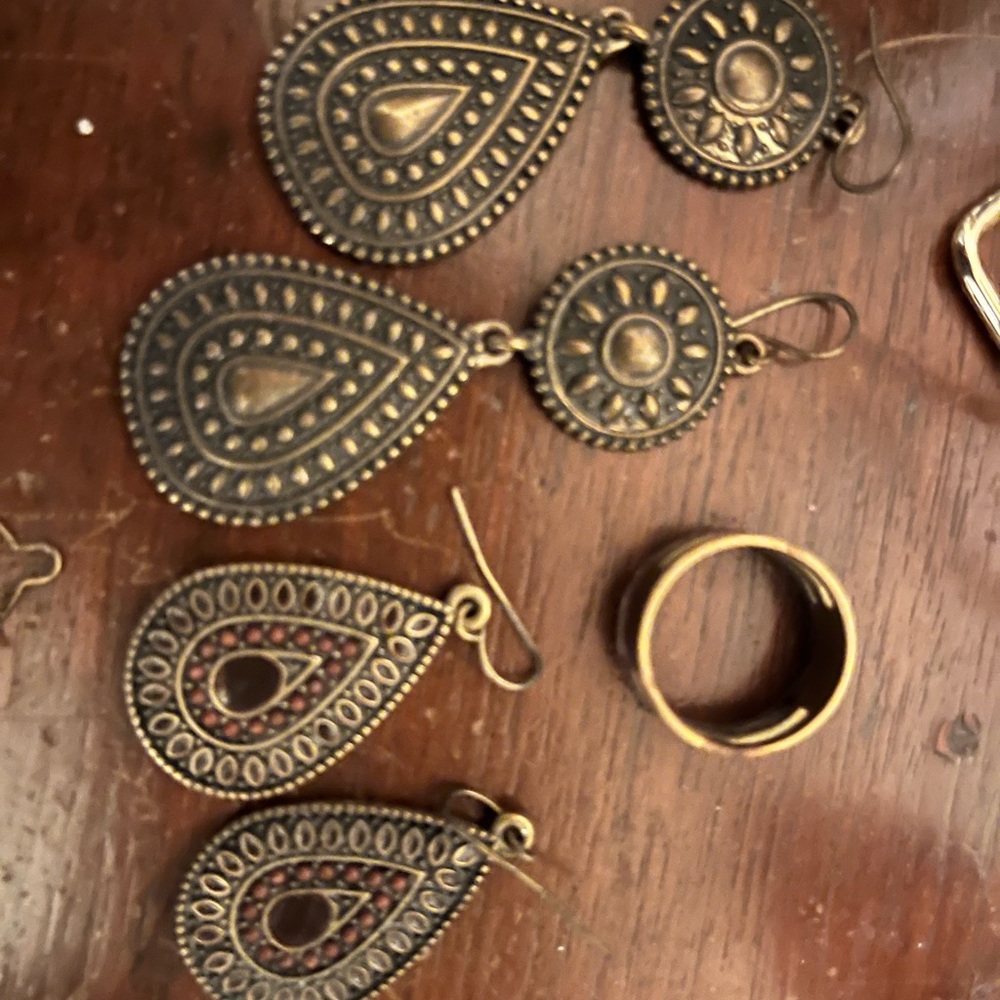 Antique Gold Teardrop Earrings Set (2 pair)